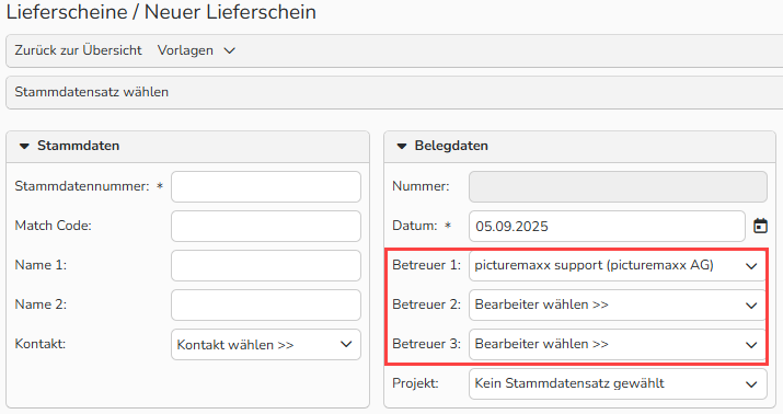 Ein Screenshot des Einstellungsfensters für Finanzdokumente. Navigationselemente, um das Finanzdokument Benutzern zuzuweisen und sie über Aktualisierungen zu benachrichtigen.