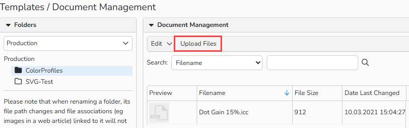 A screenshot of the Document Management window. Navigation elements to upload documents are shown.
