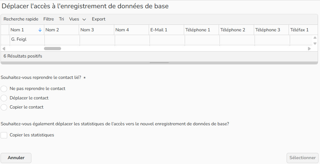 Capture d'écran montrant comment déplacer un accès.