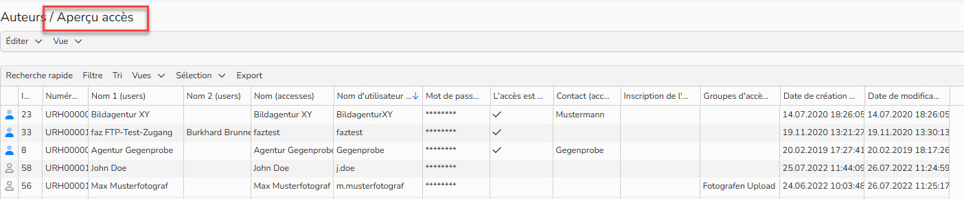 capture d'écran montrant comment accéder à un aperçu des accès.