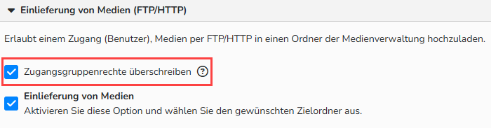 Screenshot der individuellen Zugriffskonfiguration. Die Navigationselemente zum Überschreiben von Gruppenberechtigungen sind dargestellt.