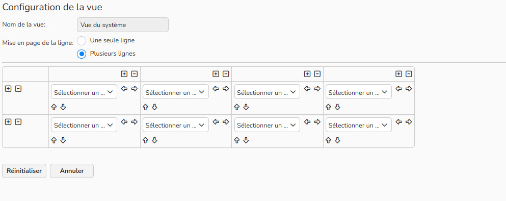 Capture d'écran montrant la configuration d'une vue à plusieurs lignes