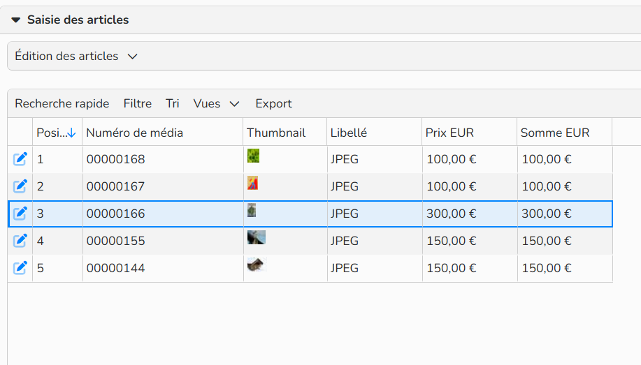 Capture d'écran montrant un aperçu sous forme de tableau dans Backstage