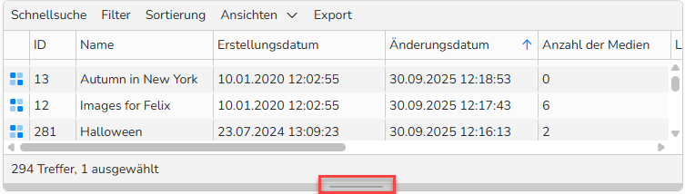 Screenshot eines Dialogfelds zur Anpassung der Tabellenhöhe. Es wird das Navigationselement zum Festlegen der Höhe der Tabelle angezeigt.