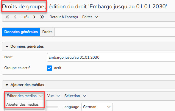 Capture d'écran mettant en évidence le menu Ajouter des médias