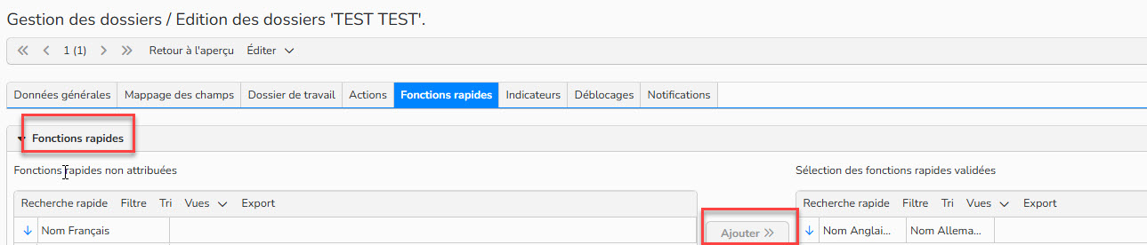 Capture d'écran montrant comment ajouter des fonctions rapides à un dossier