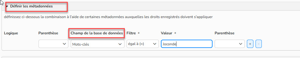 Capture d'écran montrant comment définir les métadonnées