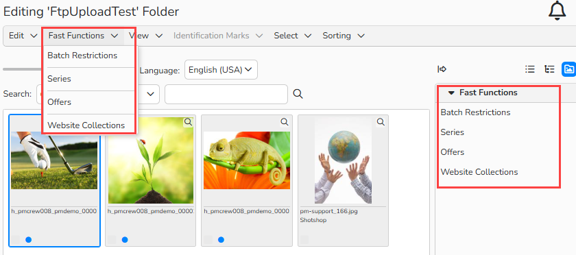 A screenshot of a media processing folder showing Fast Functions menu options.