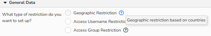 A screenshot of a Restriction setup window. UI elements to select a restriction type and a tooltip with brief description of a restriction type are shown.n.