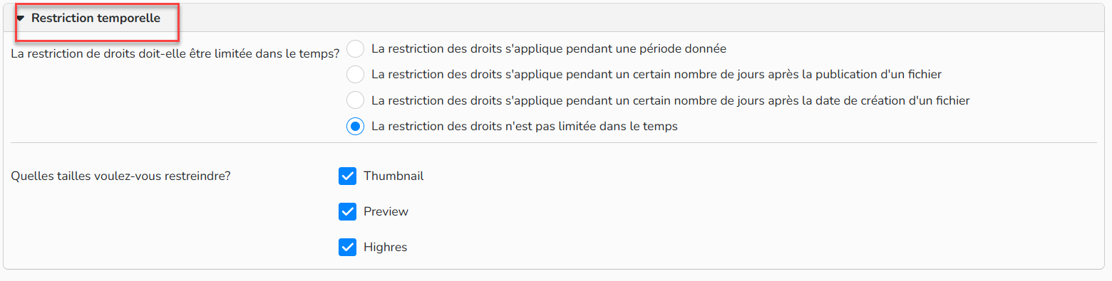 Capture d'écran mettant en évidence la restriction temporelle