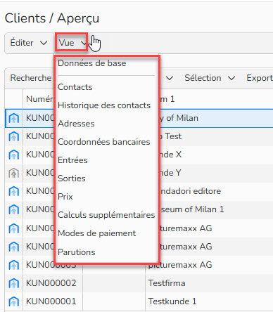 Capture d'écran mettant en évidence le menu Vue
