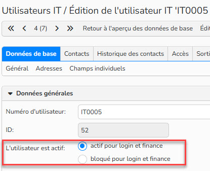 Capture d'écran montrant comment activer l'utilisateur