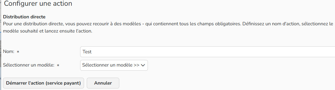 Capture d'écran mettant en évidence la configuration d'une action directe dans Edition des médias