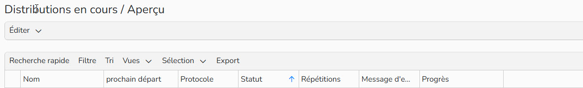 Capture d'écran montrant l'aperçu d’une distribution en cours