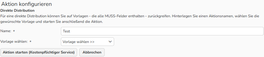 Ein Screenshot des Fensters für die Konfiguration der einmaligen Distribution, in dem Optionen zum Einrichten einer direkten Distribution angezeigt werden.