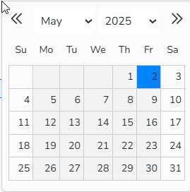 Capture d'écran du calendrier d'un champ Date
