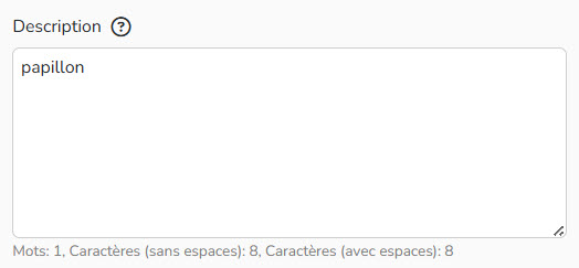 Capture d'écran d'un champ avec affichage du nombre de caractères
