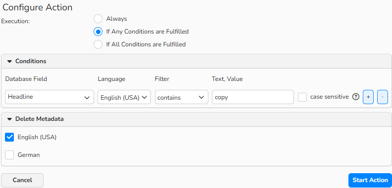 A screenshot of the Delete Metadata setup dialog showing how to remove metadata from selected media files.