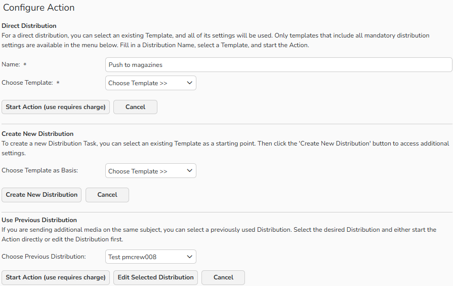 A screenshot of the Distribute Media (Push) setup dialog showing options to distribute media files.