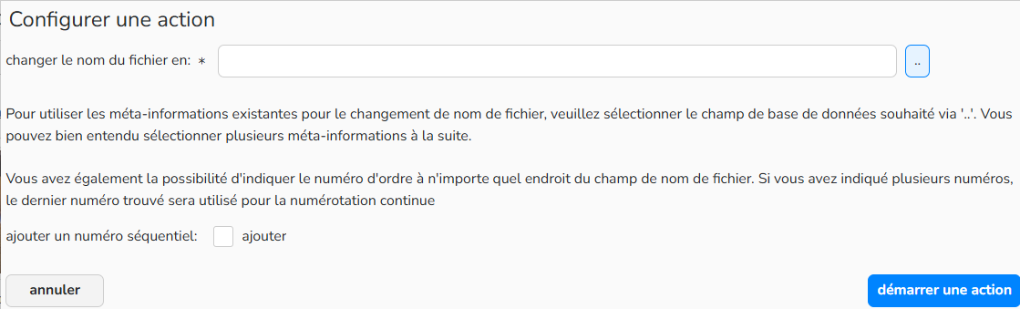 Capture d'écran de l'action Renommer les noms de fichier