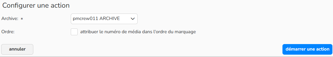 Capture d'écran de l'action Définir le numéro de média