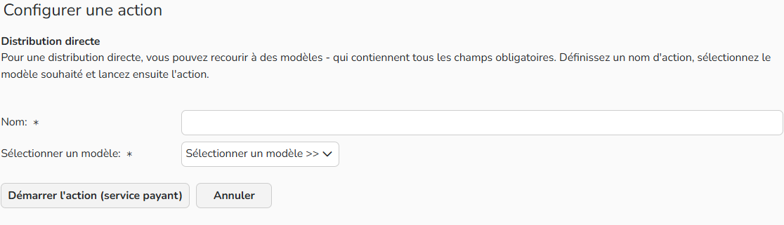 Capture d'écran de l'action Distribuer les médias (distribution directe)