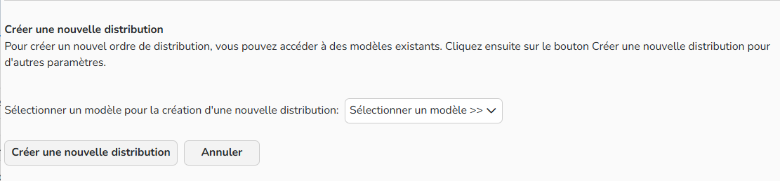 Capture d'écran de l'action Distribuer les médias (créer une nouvelle distribution)