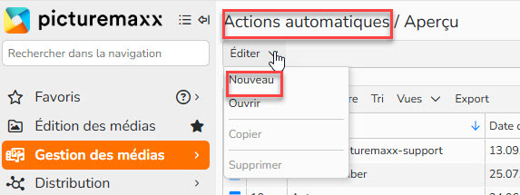 Capture d'écran mettant en évidence Nouveau dans le menu Editer
