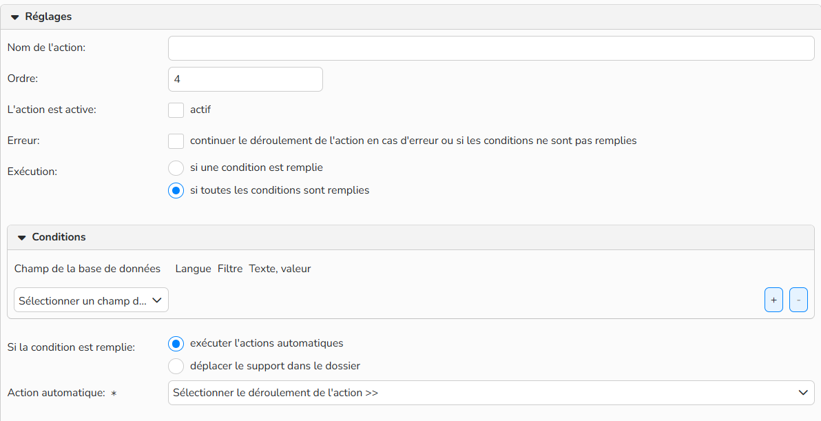 Capture d'écran montrant la configuration d'une exécution conditionnelle