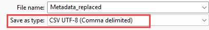 Screenshot of the Windows “Save as” dialog highlighted with the Save as type CSV UTF-8 option selected.