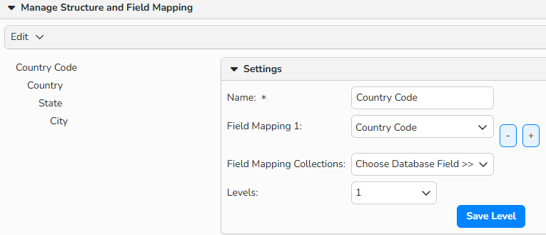 Screenshot of Classifications setup window showing options to configure classifications tree structure and field mapping.