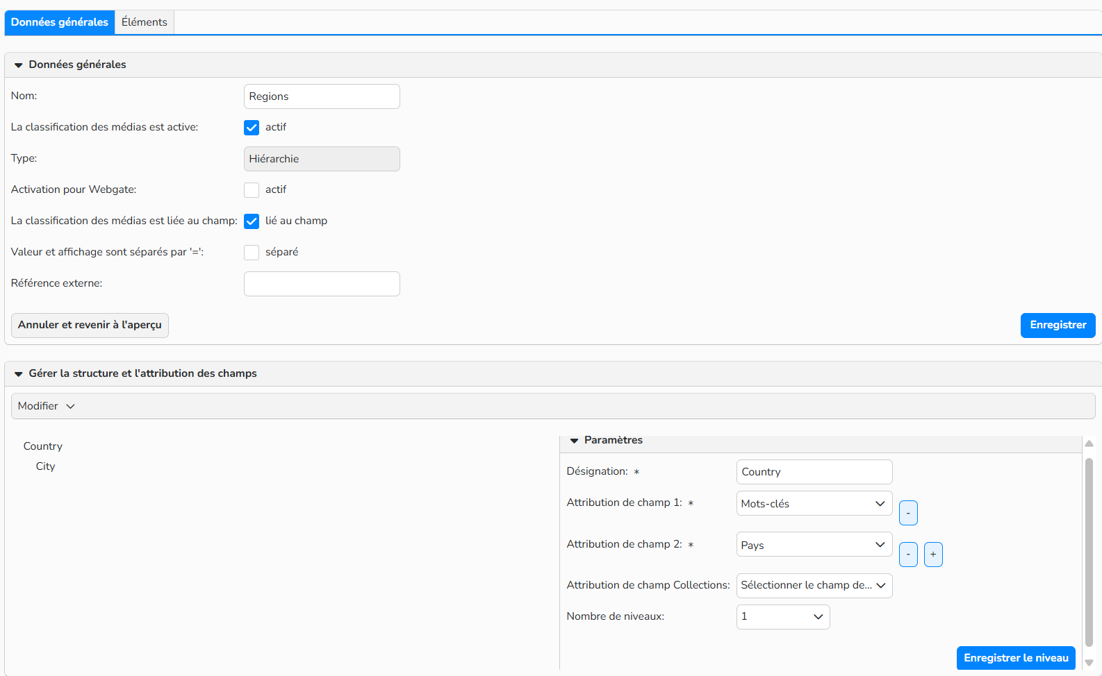 Capture d'écran montrant comment configurer la classification et l'attribuer à un champ de base de données