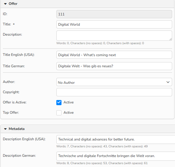 A screenshot of an Offer setup window, the option to activate the offer for customers is enabled.
