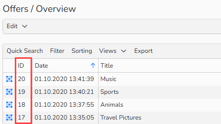 A screenshot of the Offers Overview window with the Offer IDs highlighted.