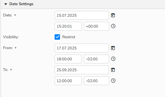 A screenshot of the Offer setup window with the options to configure offer availability dates.