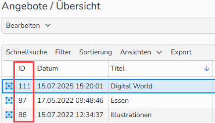 image_10 Ein Screenshot des Fensters „Angebotsübersicht“ mit hervorgehobenen Angebots-IDs.