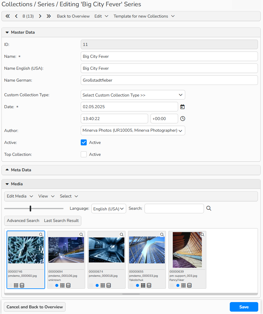 Screenshot of the Series setup window with options to configure a series and add media files from Archive.