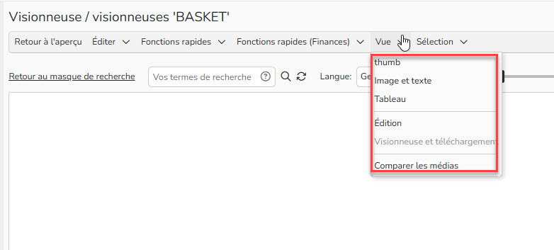 Capture d'écran metttant en évidence le menu Vue de la visionneuse