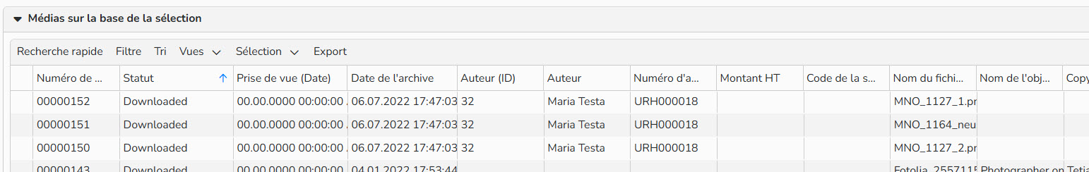 capturre d'écran montrant l'onglet Analyses d’utilisation effectuées&nbsp;avec des Résultats de l'analyse selon les critères sélectionnés