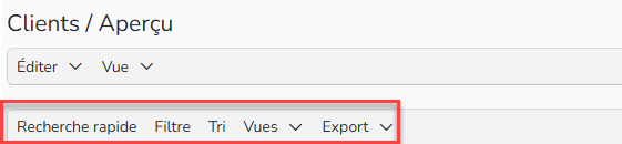 Capture d'écran mettant en évidence le menu d'en tête du tableau