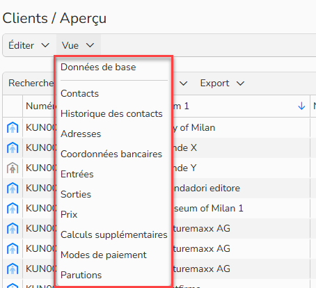 Capture d'écran mettant en évidence le menu Vue