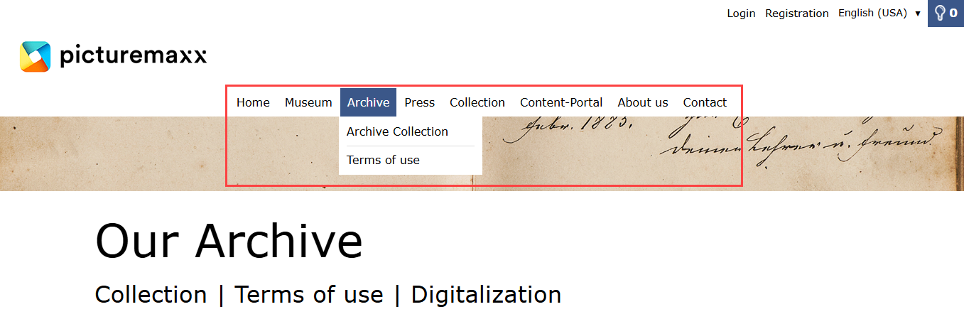 Capture d’écran du site web montrant les éléments du menu de navigation et des sous‑menus.