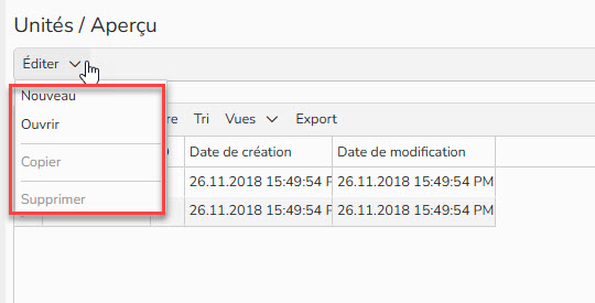 Capture d'écran mettant en évidence le menu Editer