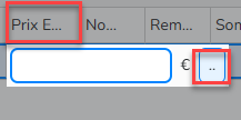 Capture d'écran montrant comment accéder à la liste des prix. Le bouton avec deux points est mis en évidence.