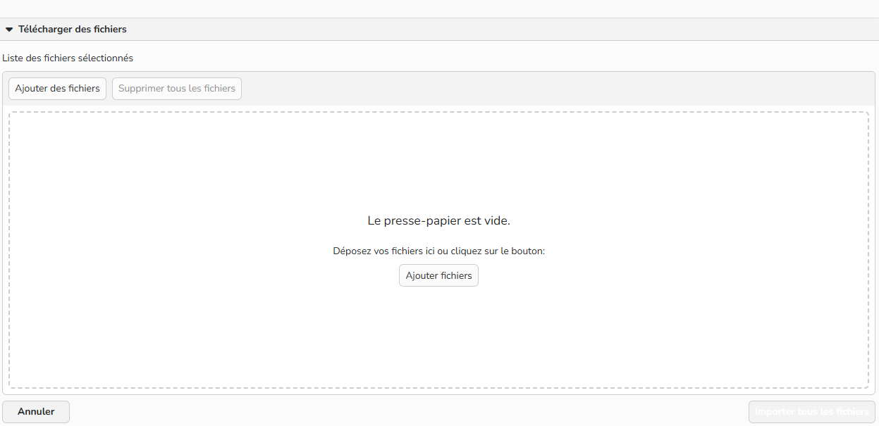 Capture d'écran montrant comment importer des fichiers dans Backstage