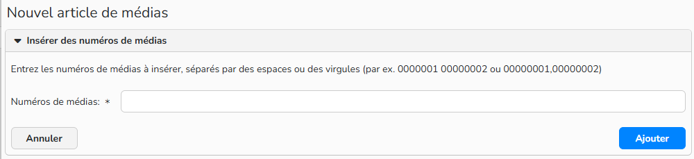 Capture d'écran montrant comment ajouter un nouvel article de média