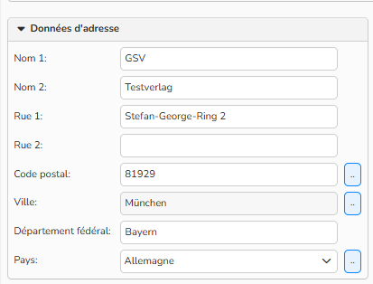 Capture d'écran de la zone Adresse