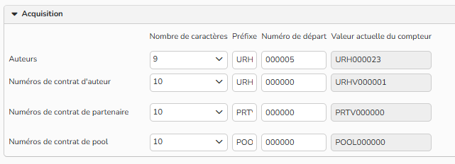 Capture d'écran montrant comment définir des compteurs