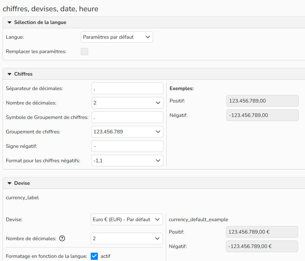 fr_image_1 Capture d'écran montrant comment configurer le format des chiffres, devises, date et heure.