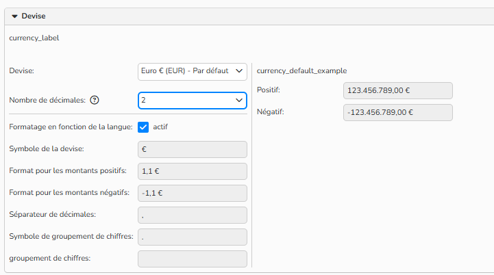 fr_image_3 Capture d'écran montrant comment configurer le format des devises.